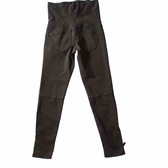 H&M Mama Maternity Pant SZ 8 Olive Green Skinny Full Panel Stretch Tummy Zip Hem - Picture 3 of 9